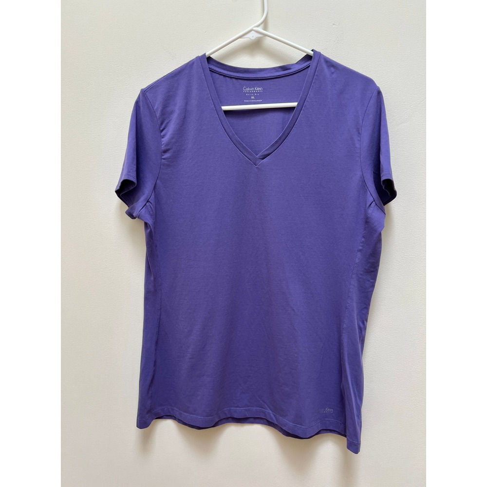 Calvin Klein T Shirt Women XL Purple Performance Quick Dry V-Neck Activewear Top